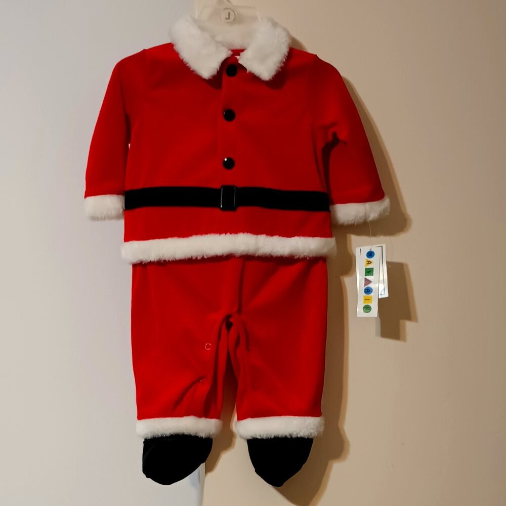 NWT~Mayfair's Santa Suit Footed Romper w/ White Faux Fur Trim (Size: 3-6 months)